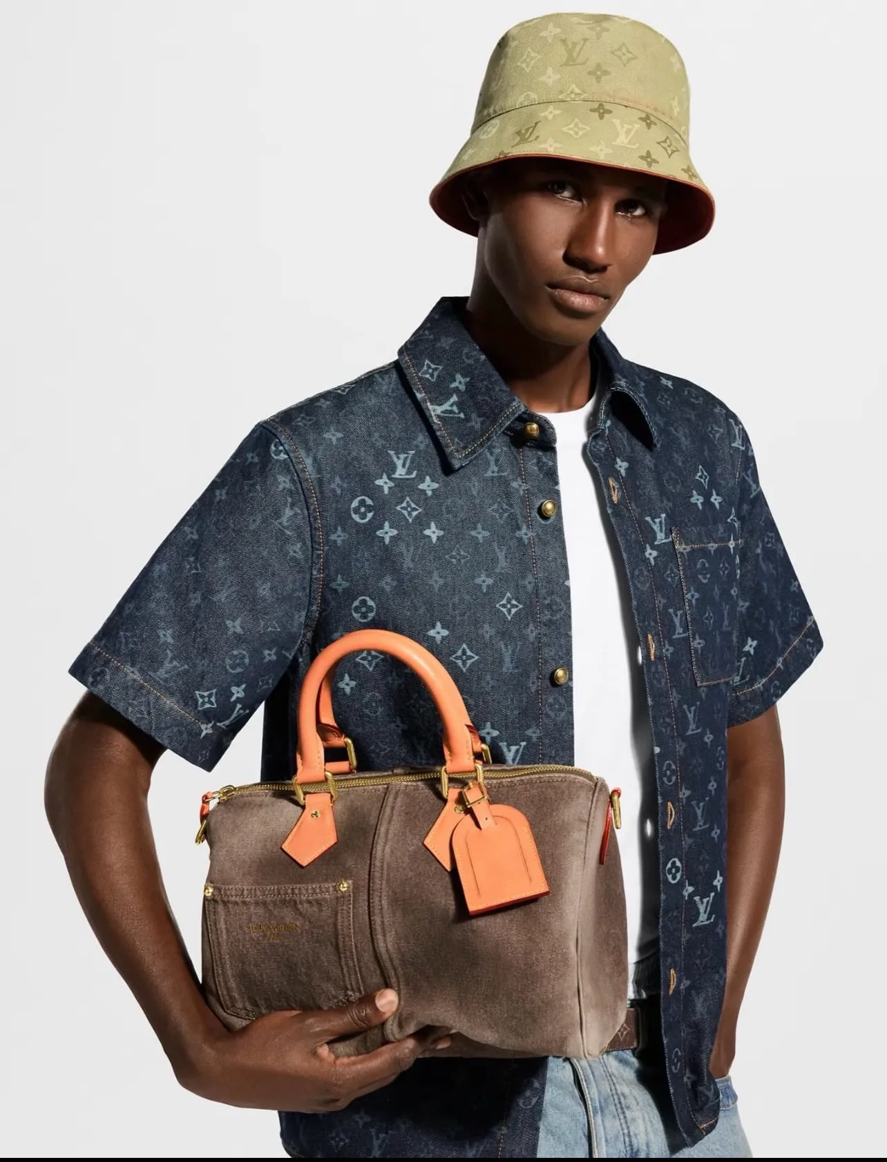 Louis Vuitton/Louis Vuitton 26ss all-over printed presbyopic suit denim short-sleeved shirt